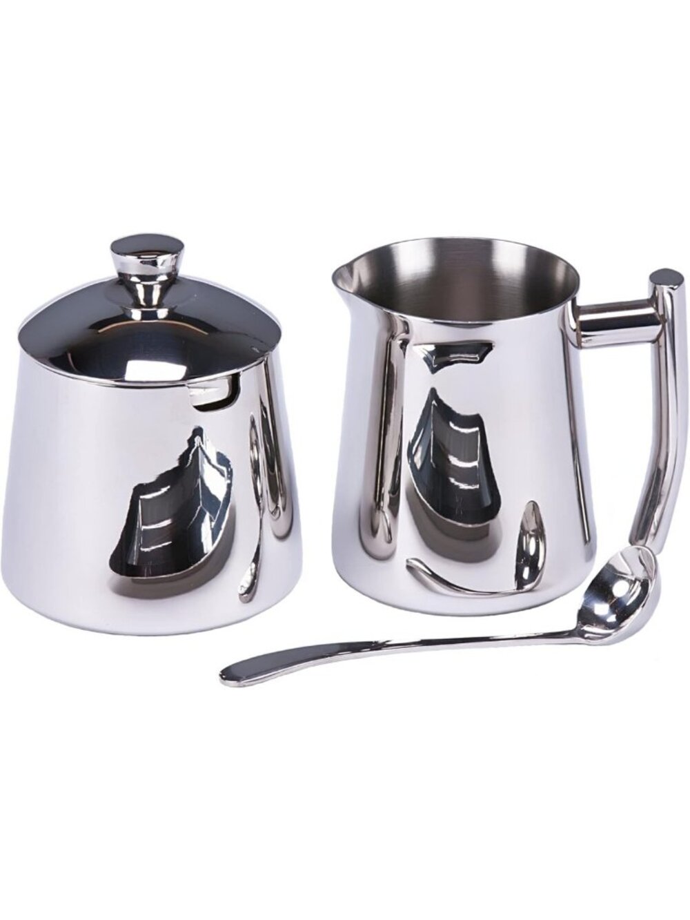 Elegant Stainless Steel Sugar & Creamer Set - 10 Oz Pitcher & Sugar Bowl for